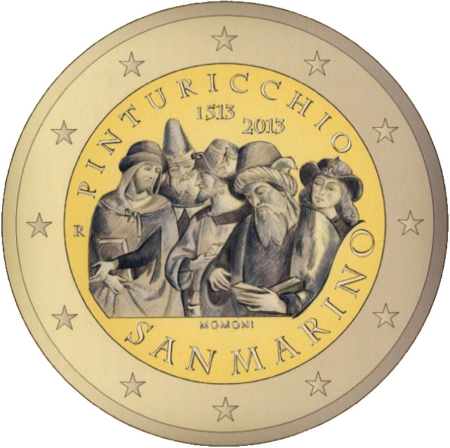 2 Euromünze aus San Marino mit dem Motiv 500. Todestag des italienischen Malers Pinturicchio